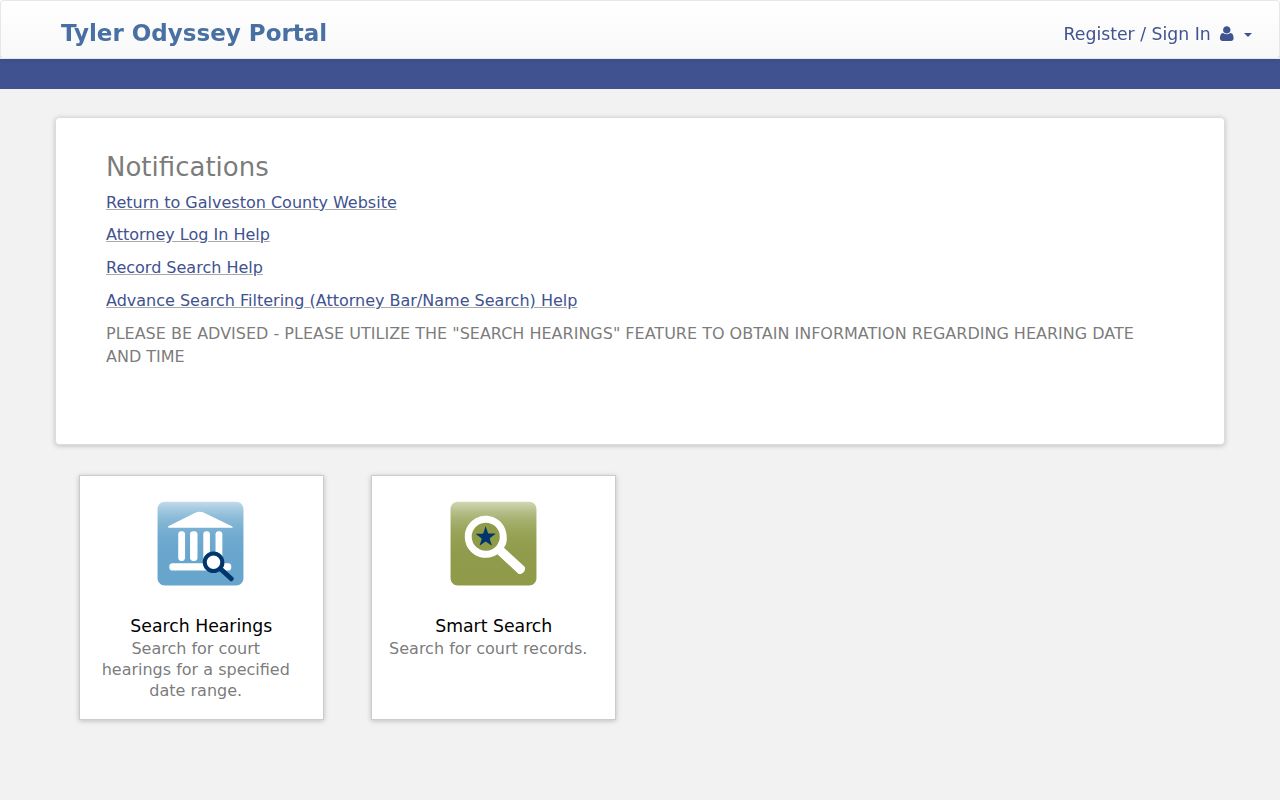 League City resident lookup through the Galveston County Odyssey Smart Search screen