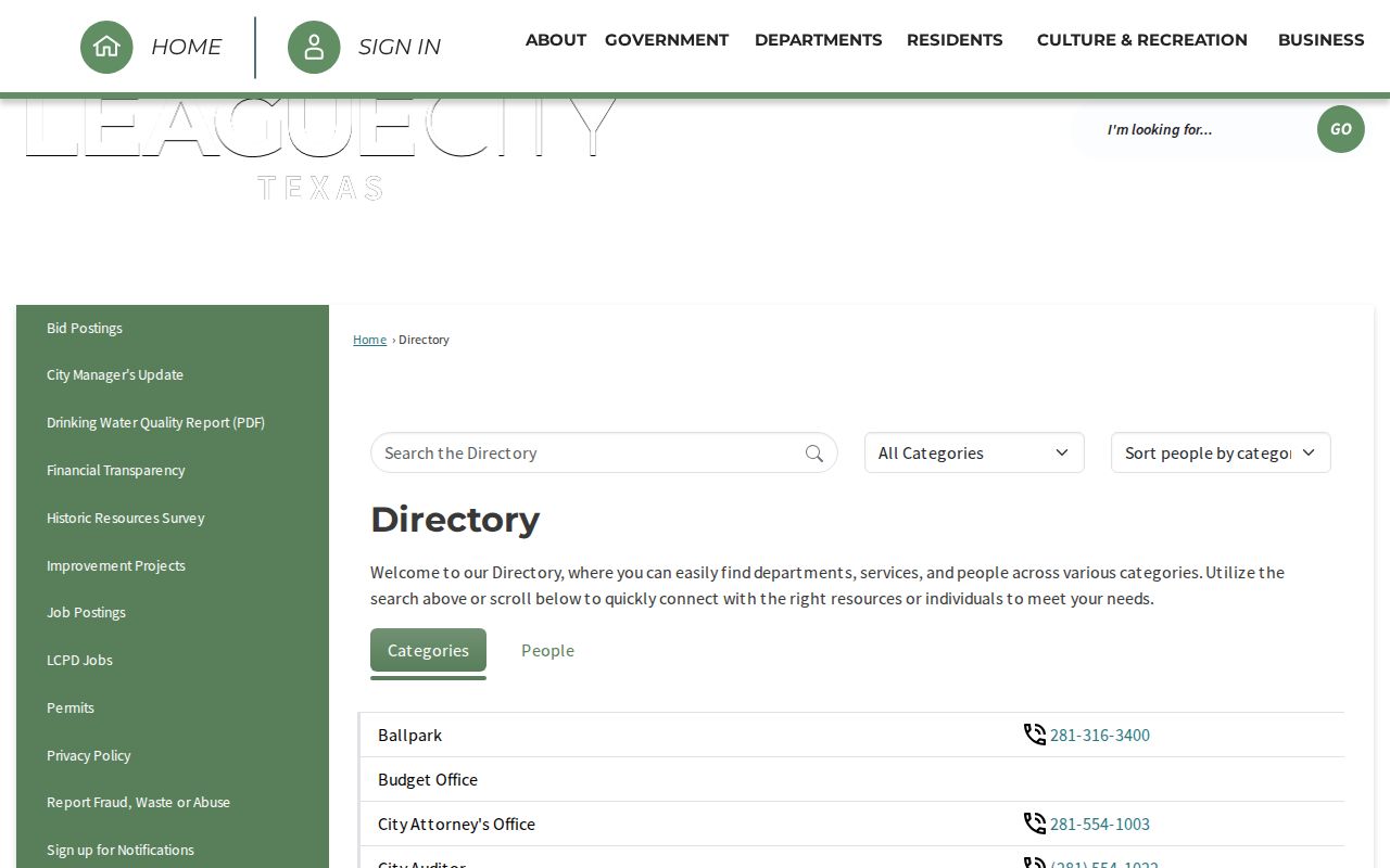 League City residents directory city staff and service directory